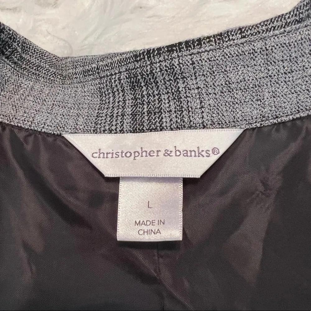 Christopher & Banks gray plaid open front blazer jacket size large - Image 4