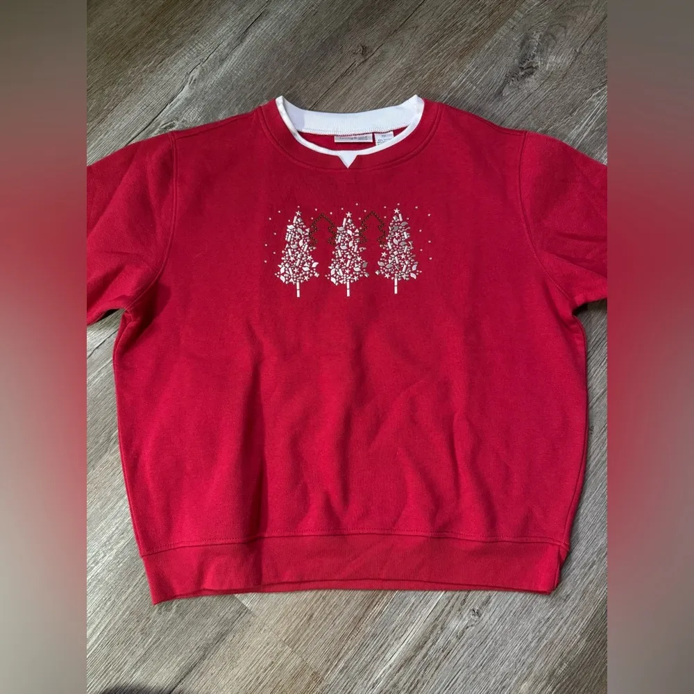 VTG Christmas Tree Red Green Holiday Sparkly Sweater Comfy Retro Hippie Boho XL - Image 2