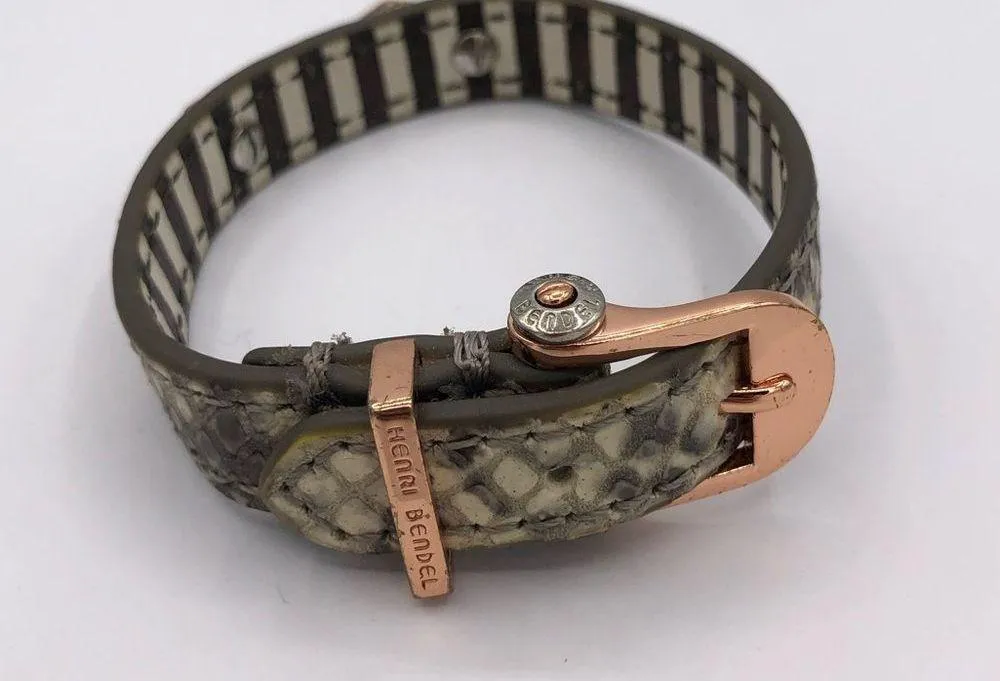 Henri Bendel Snakeskin Leather Rose Gold Adjustable Bracelet Rhinestone Pyramid - Image 10