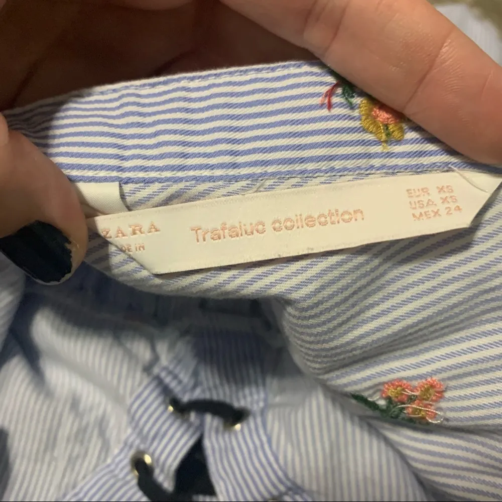 Zara Trafaluc  Collection Blue White Dress W/Floral Prints - Image 8