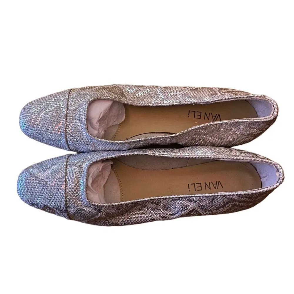 Van Eli Leather Silver Flat Shoes Size 8.5 N - Image 4
