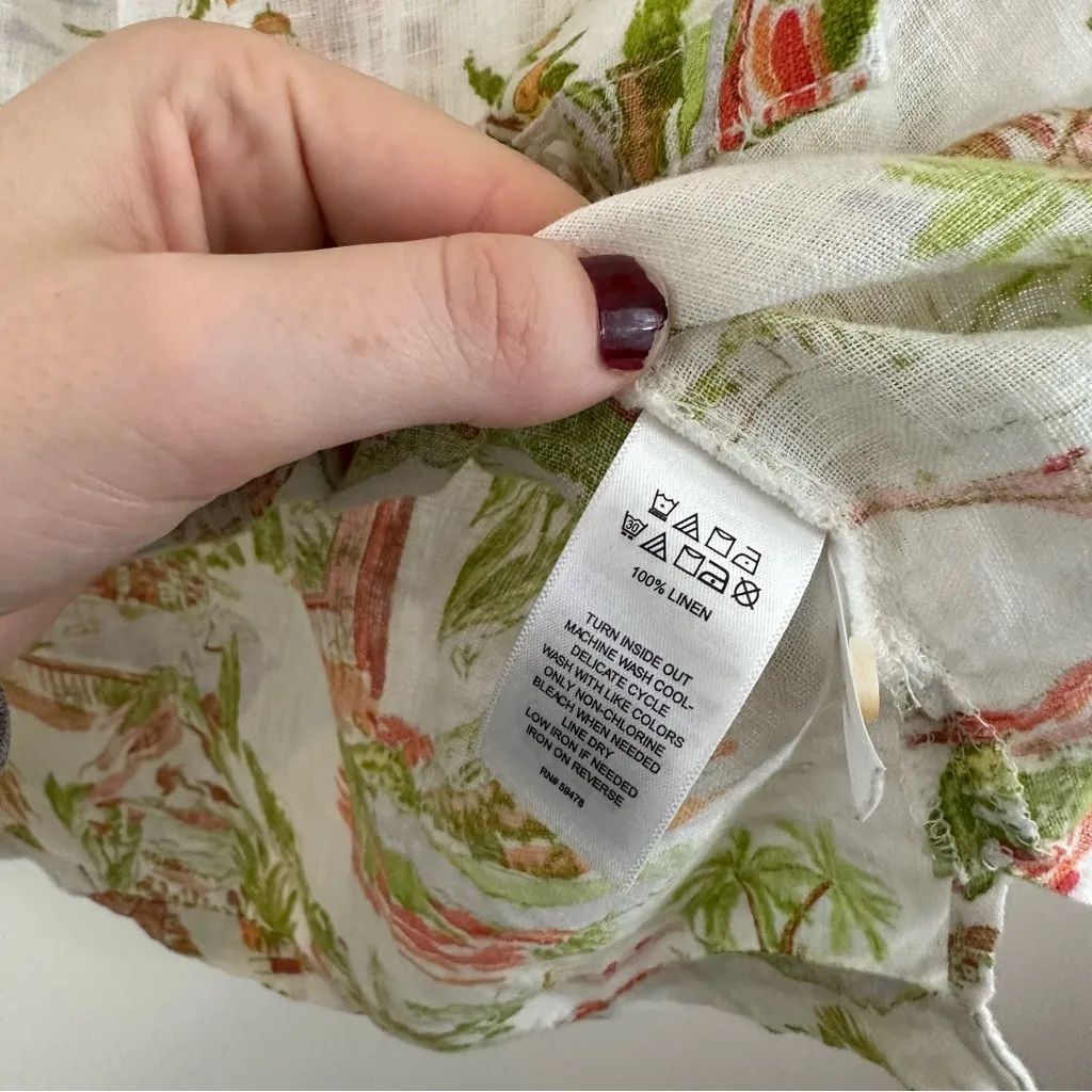 Cynthia Rowley Tropical Print Button Down Linen Shirt Large - Image 4