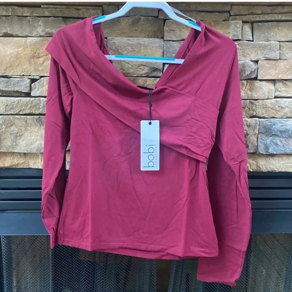 Bobi REVOLVE Elegant Off-Shoulder Red Top XL in Pinot asymmetrical bodycon NWT - Image 2