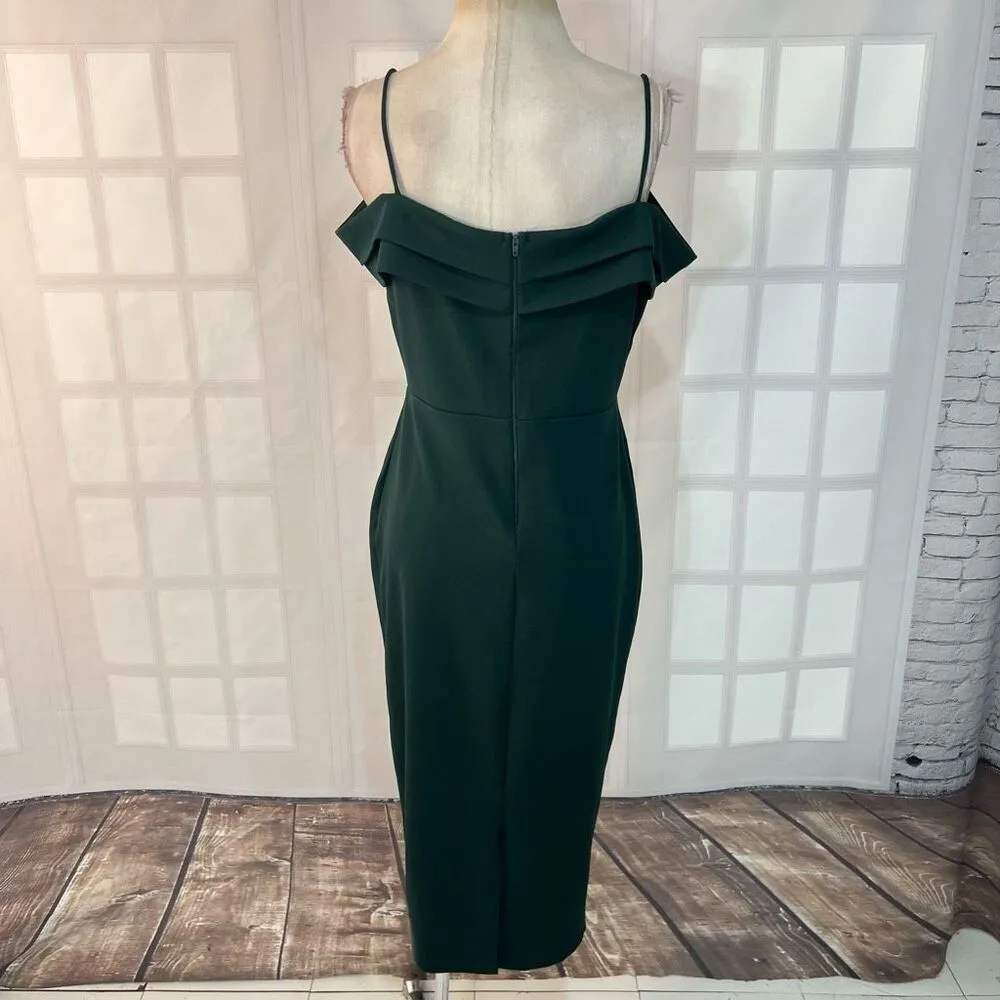 Windsor Green Pleated Off The Shoulder Slit Back Lined Midi Dress Size XL - Image 8