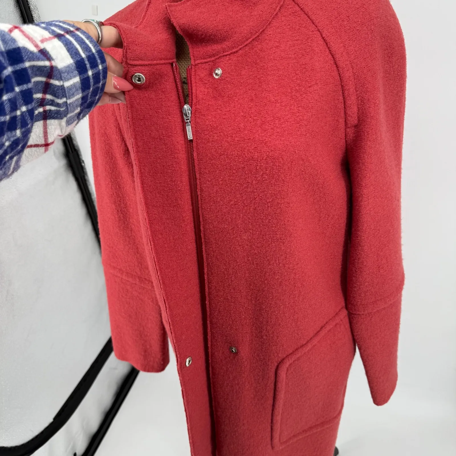 Vtg Talbots Red Boiled Wool Coat Women's M Full Zip Snap Button Front Rust Red - Image 6