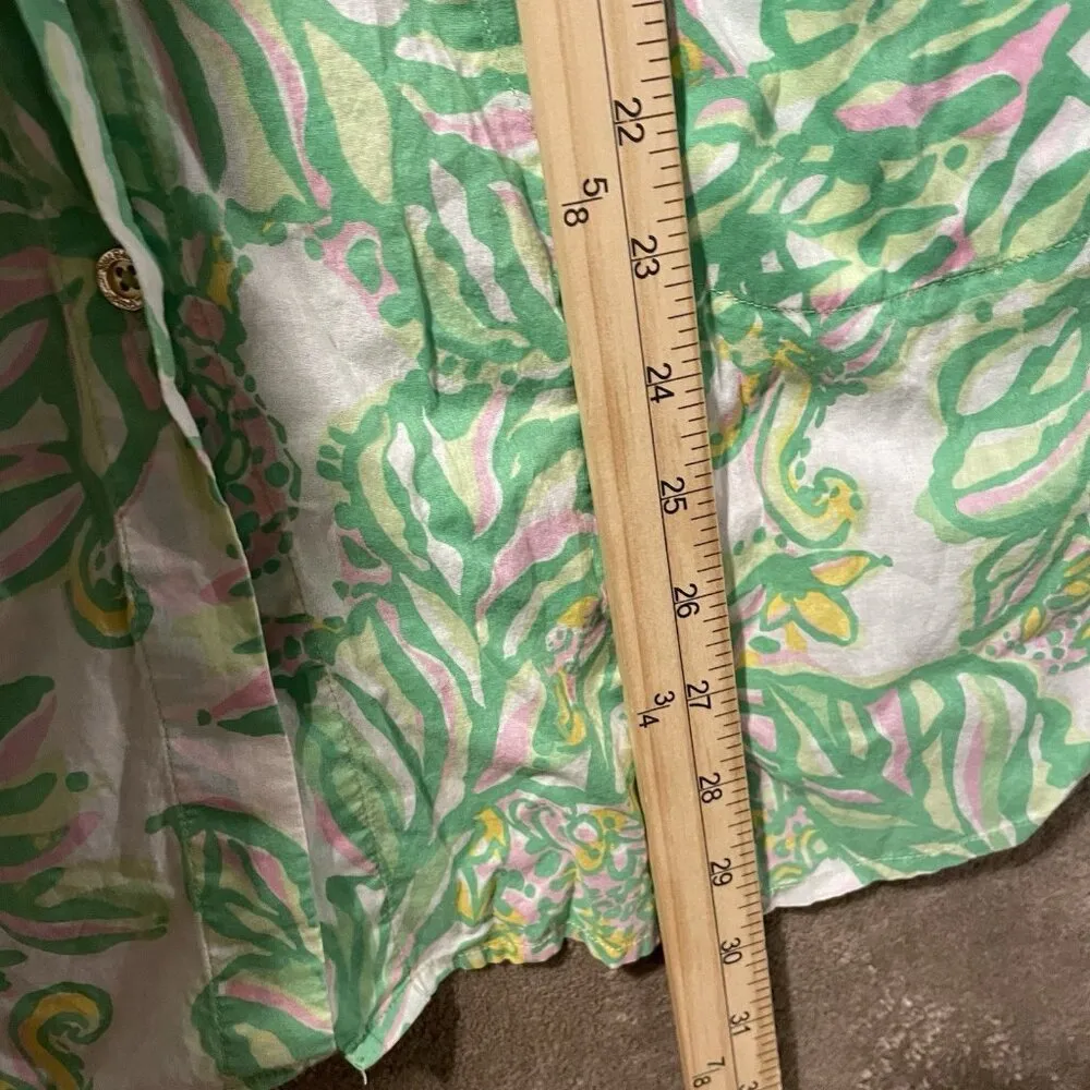 Lilly Pulitzer Dress Womens XS Printed Buttons Shirt Pockets Abstract Green - Image 9