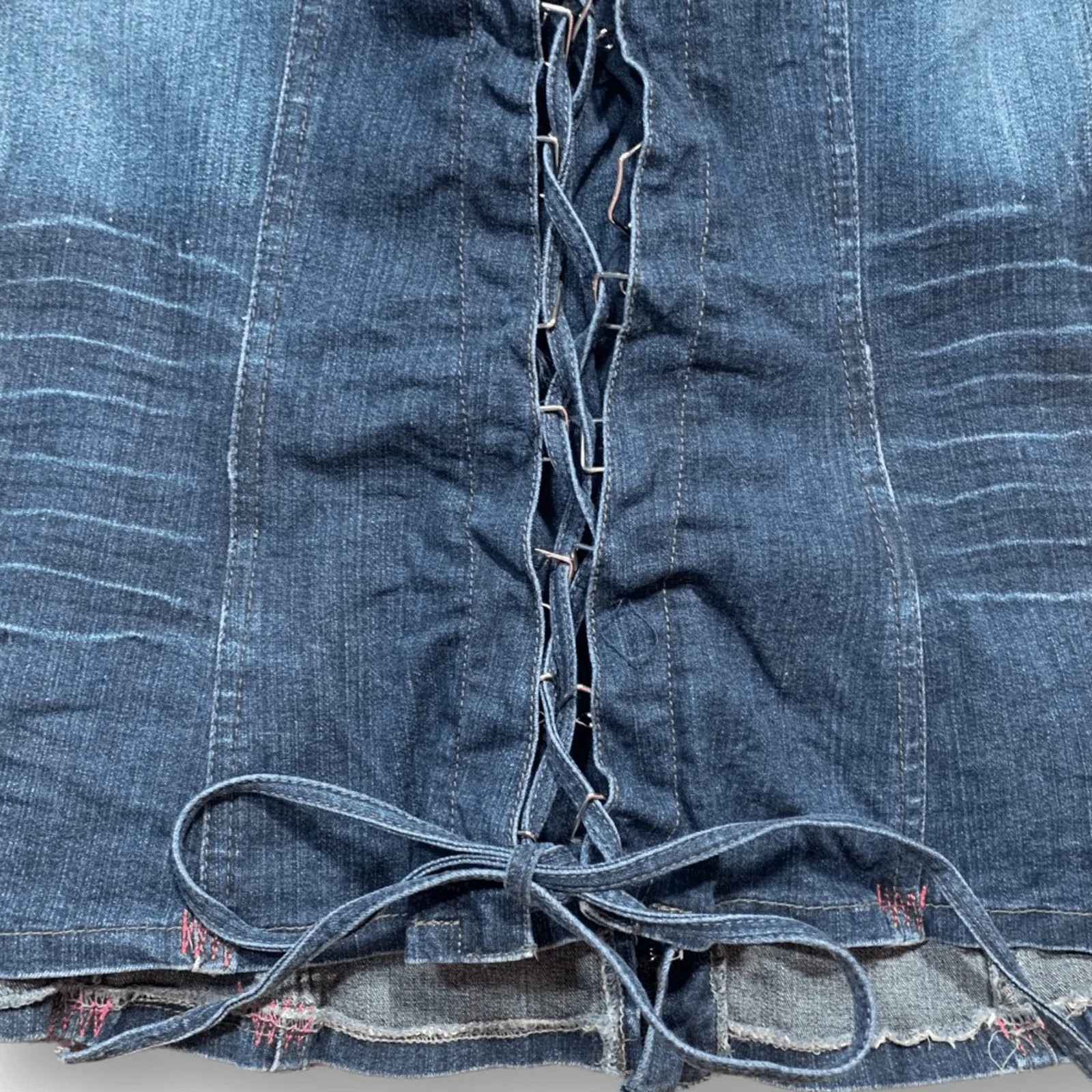 Tripp NYC Denim Corset Tube Top XL Y2K Hook Front Lace Up Back Punk Goth Emo - Image 6