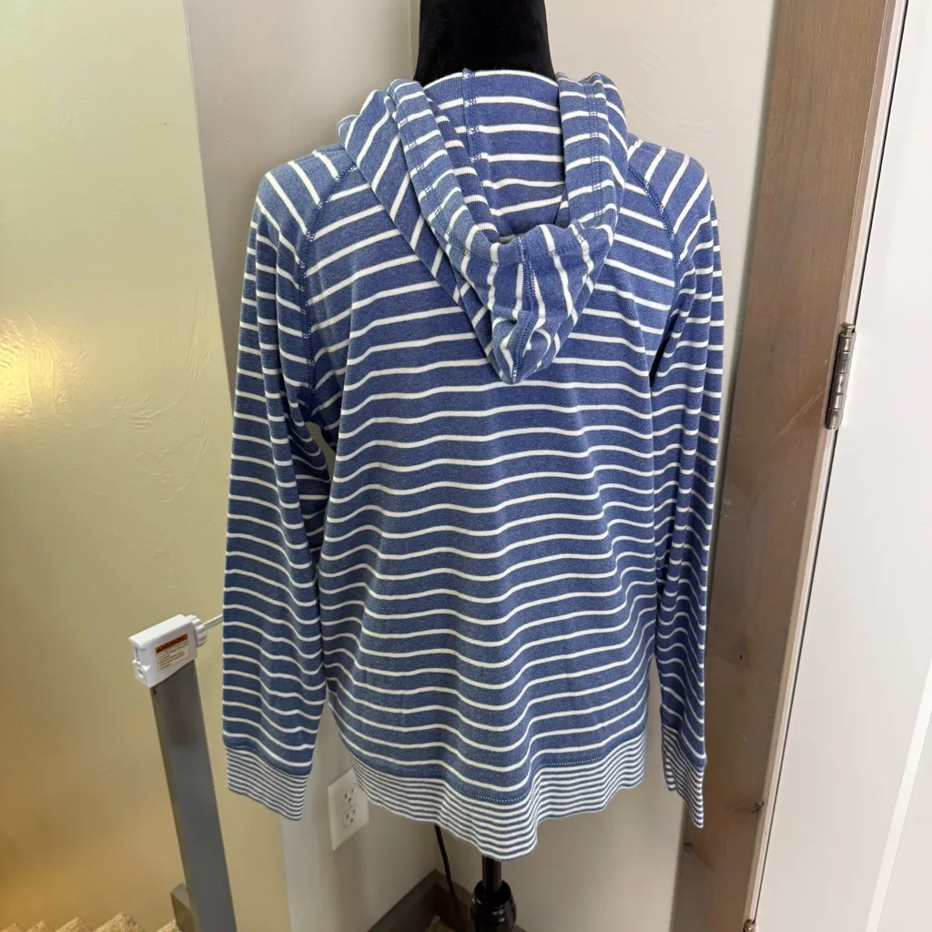 Eddie Bauer Blue White Stripe Full Zip Sweater Hoodie Cotton Blend Nautical L - Image 4