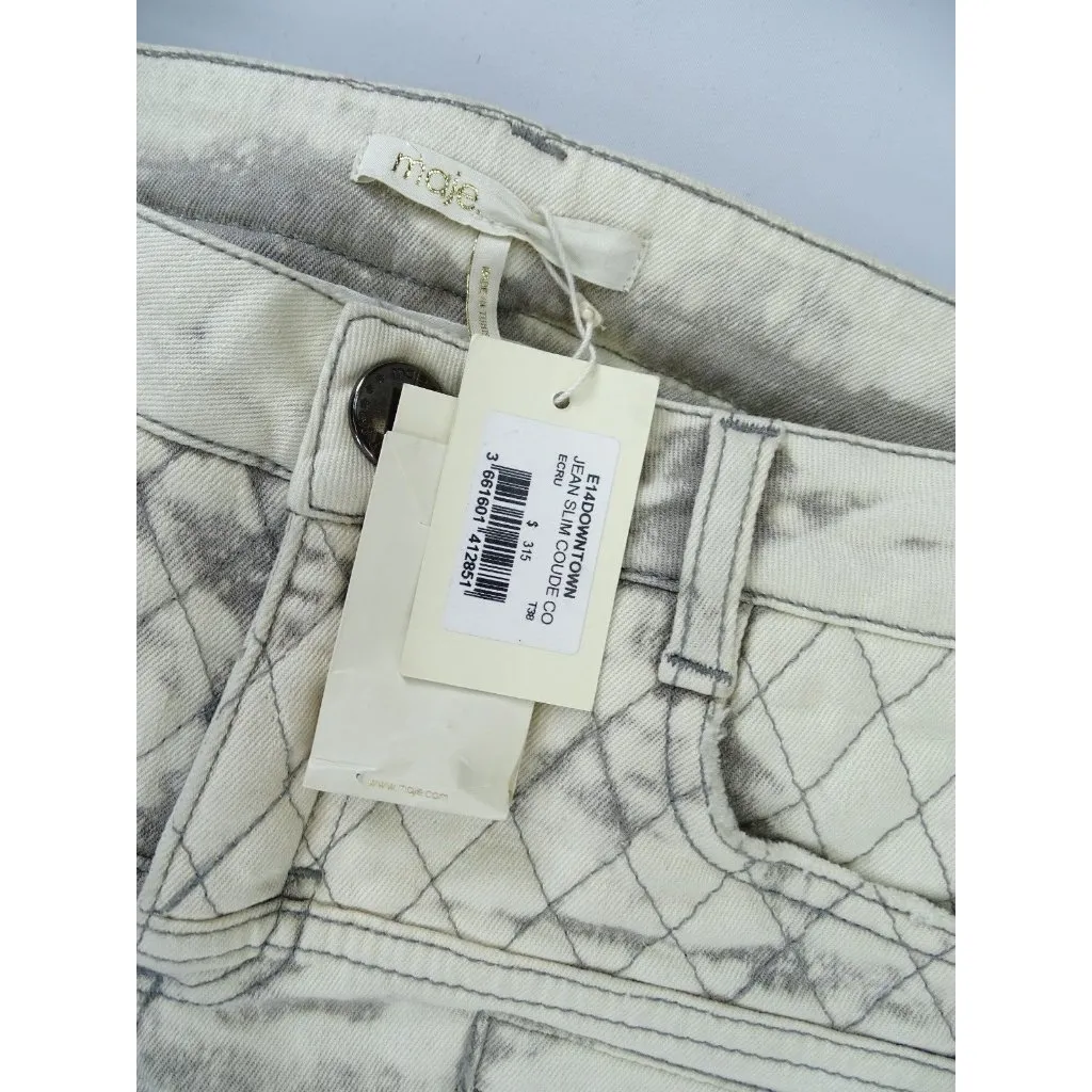 Maje  Downtown Denim Skinny Jeans Quilted Pattern Zip Ankle‎ Slim Size 38 (US M) - Image 3