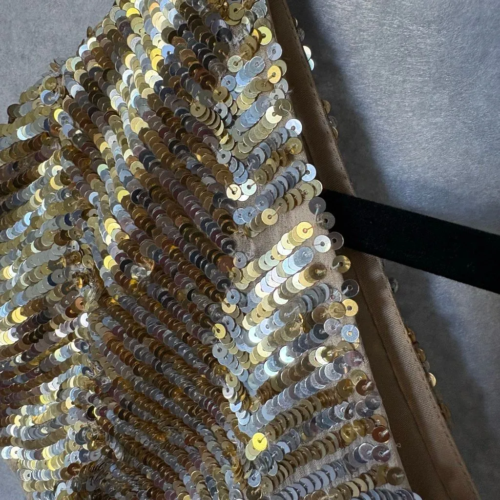 Dolce Jovani Silk Gold Sequin Mini Dress Size 12 Bubble Hem Skirt Cocktail - Image 5