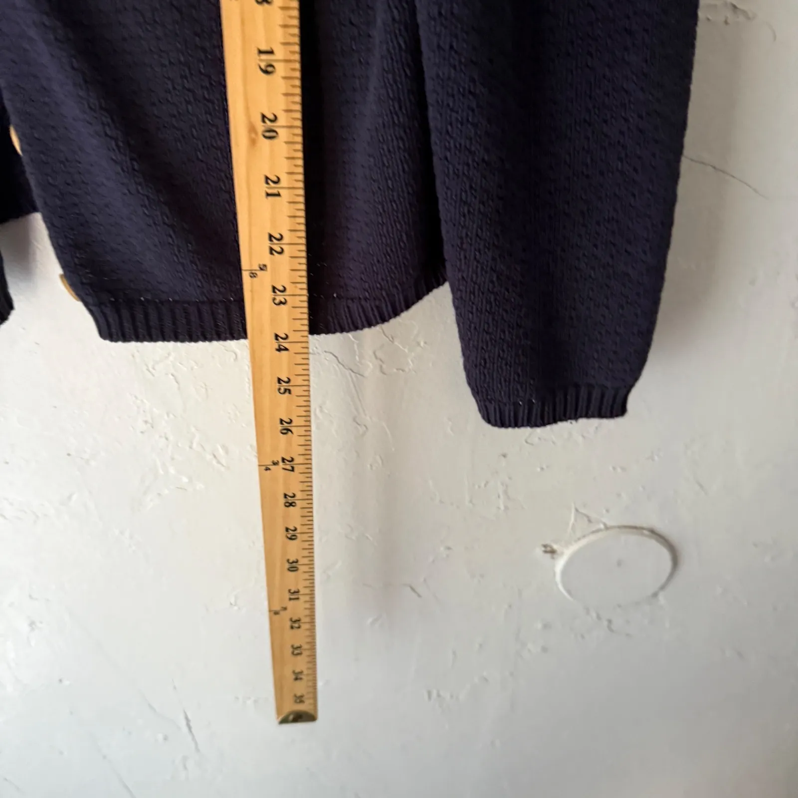 Studio Works Vintage Petite Navy Blue Knit Cardigan Sweater Button Cabin Cottage - Image 7