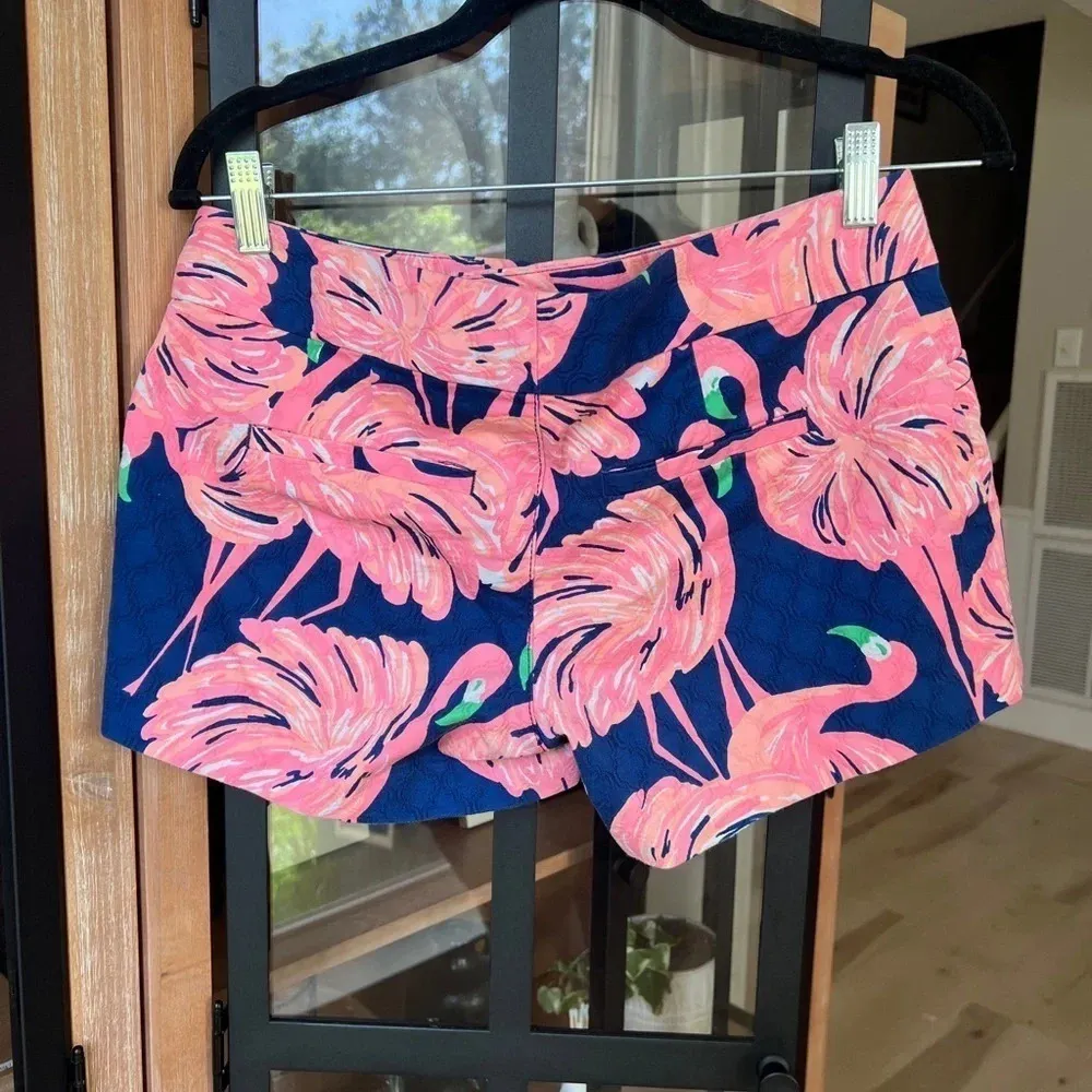 Lilly Pulitzer Ellie Shorts Resort Navy Gimme Some Leg Flat Front flamingo coral - Image 2