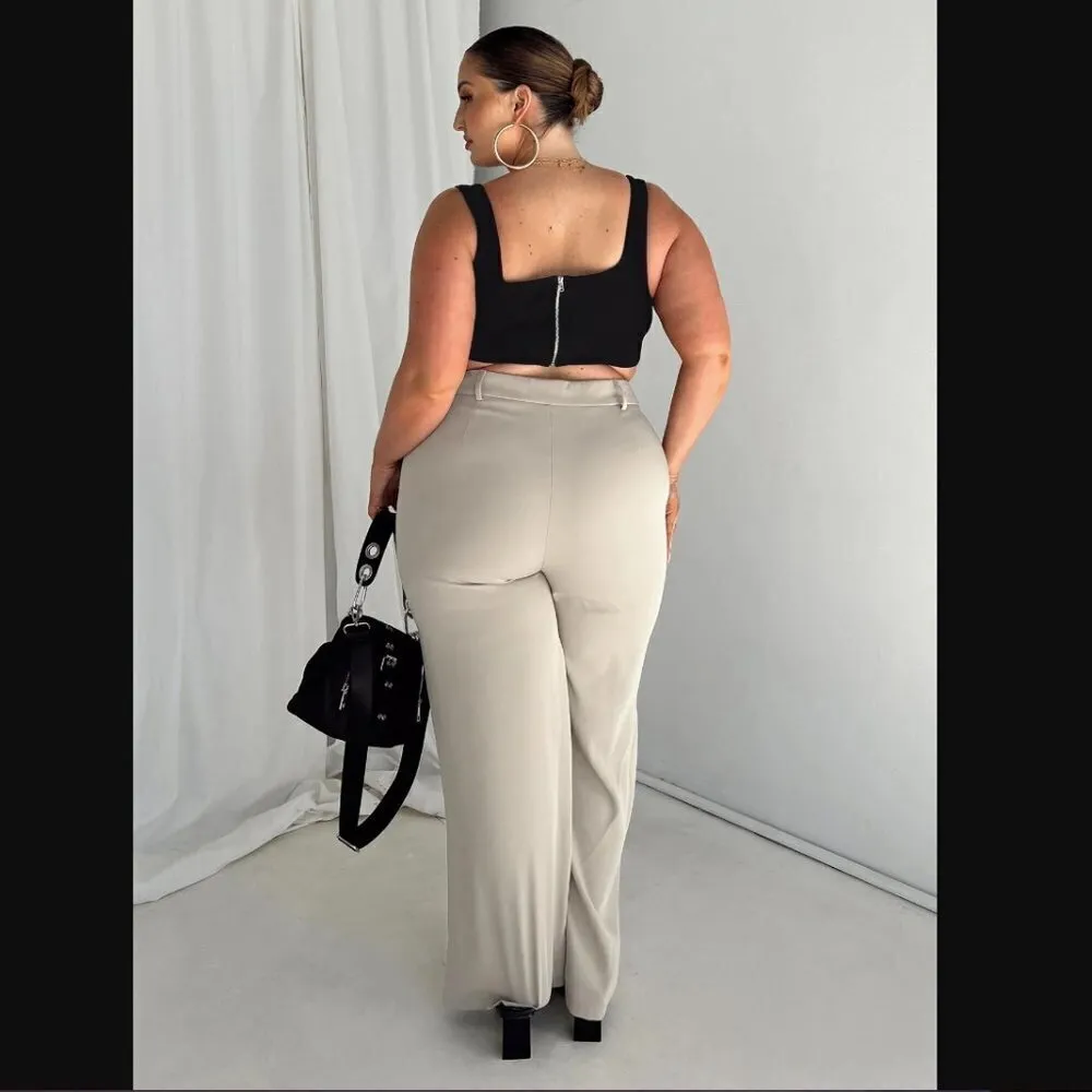 Princess Polly Curve Archer Straight Leg Taupe Trouser Pants Plus Size 14 - Image 4