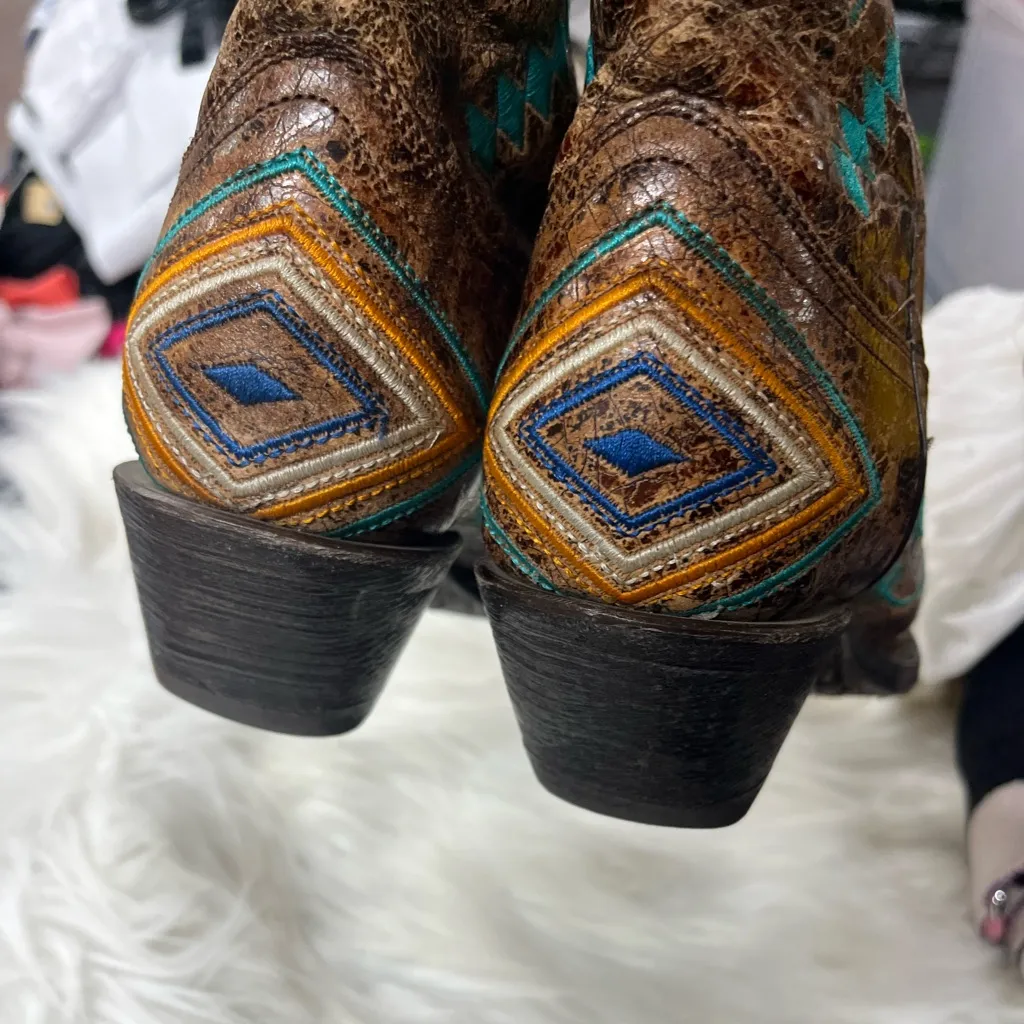 CORRAL WOMEN'S DIAMOND COWGIRL SNIP TOE TURQUOISE COGNAC BOOTS size 6 - Image 10