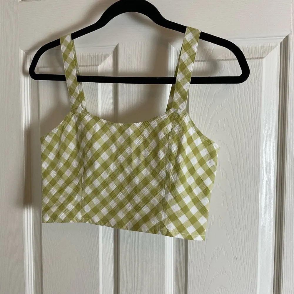 AERIE Crop Green Checkered Women's Top size small - Image 3