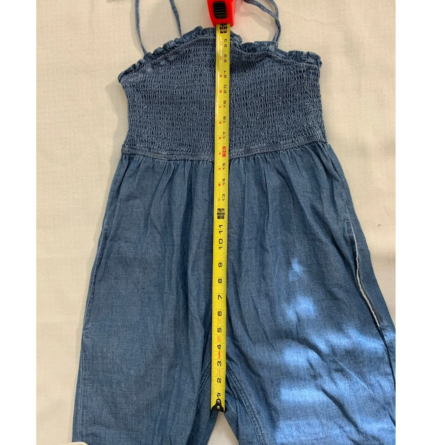 Bluivy‎ size large NWT Smocked Denim Jumpsuit Blue - Image 8