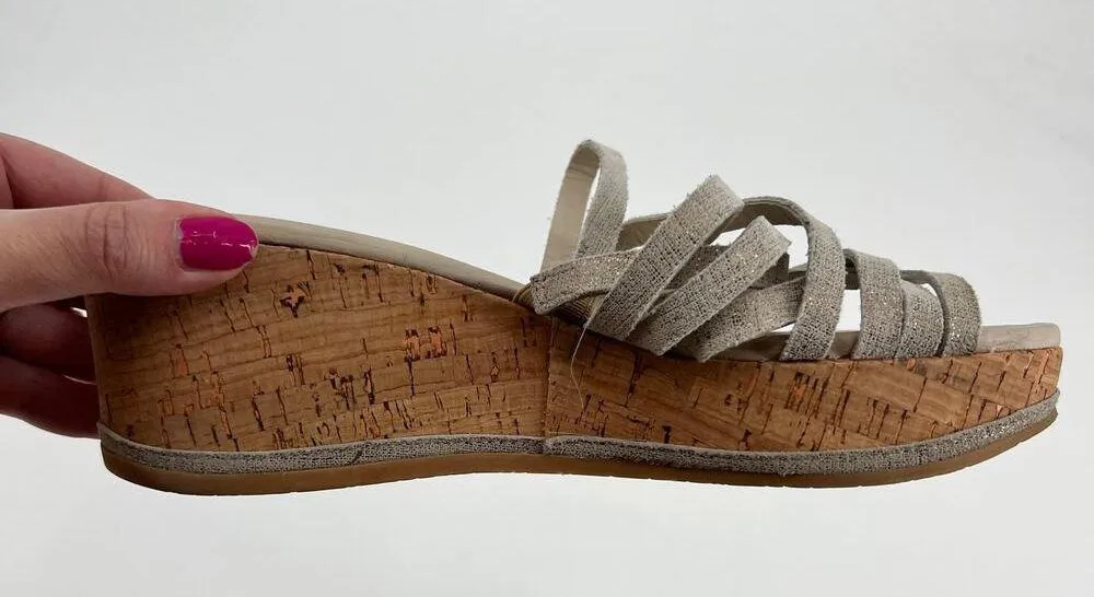 Donald J Pliner leather Sandals Slides Flip Flops Wedge Platform Beige Shoes 6.5 - Image 5