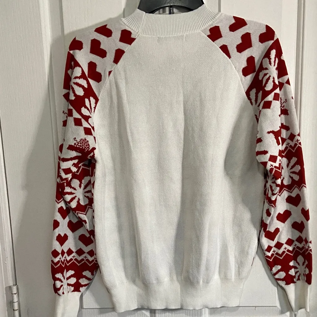 Holiday Red and White Knit Sweater Size L - Image 4