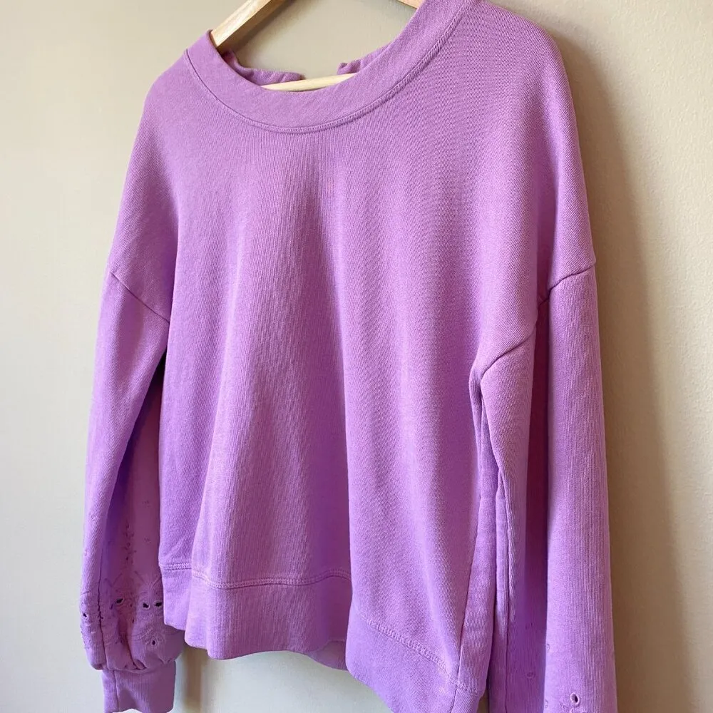Halogen Women's Size Small Eyelet Purple Crewneck Pullover Sweatshirt Romantic - Image 9