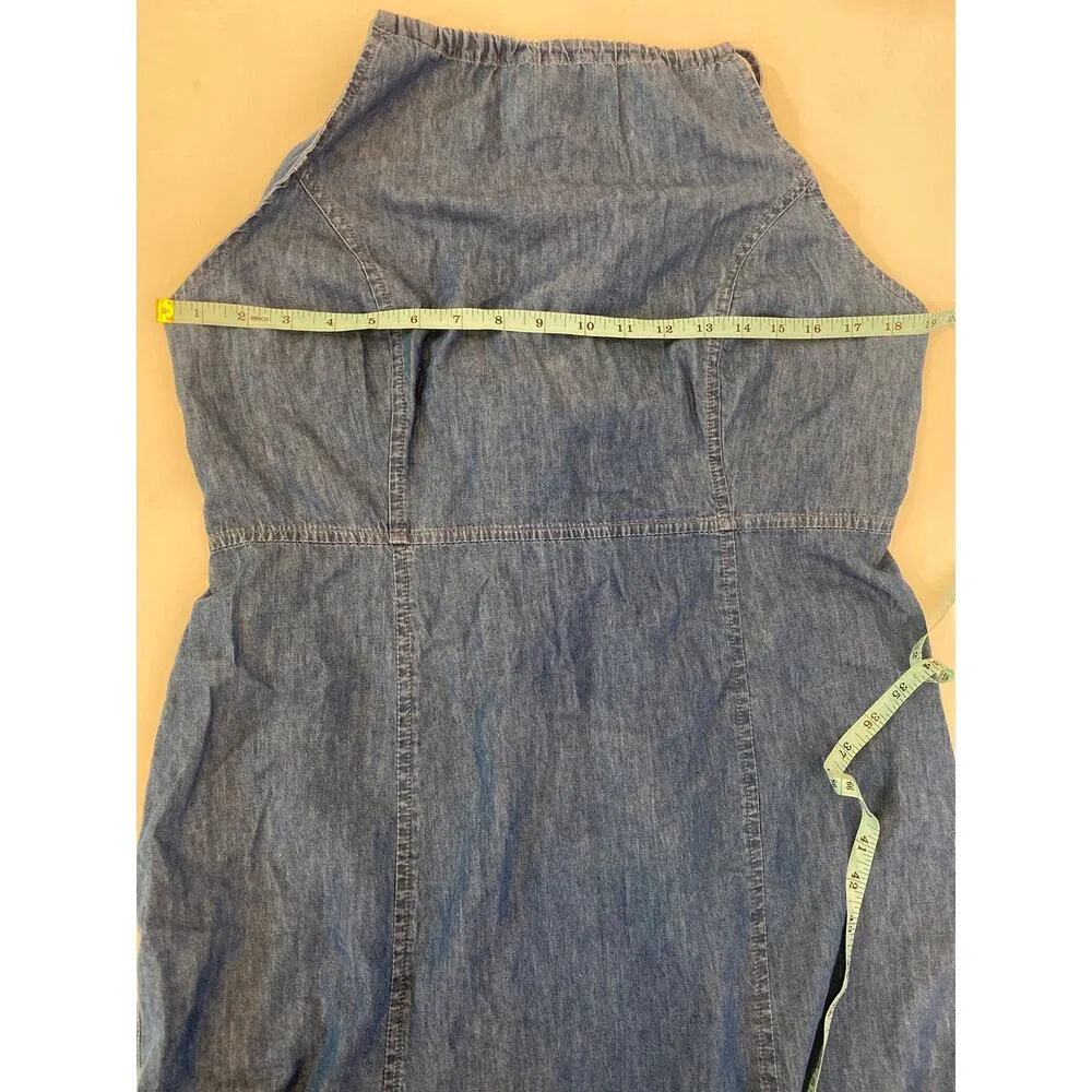 ASOS Lightweight Soft Denim Halter Slip Dress Criss Cross Straps EUC Sz 12 Mini - Image 8