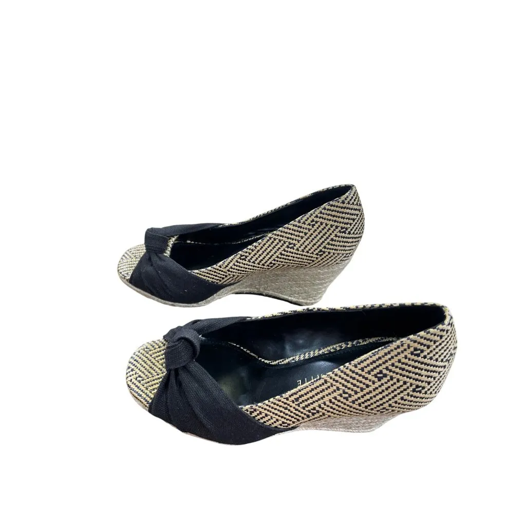 Kelly & Katie Black Beige brown PeepToe Wedge Heels Size 6M SKU 8582 - Image 4