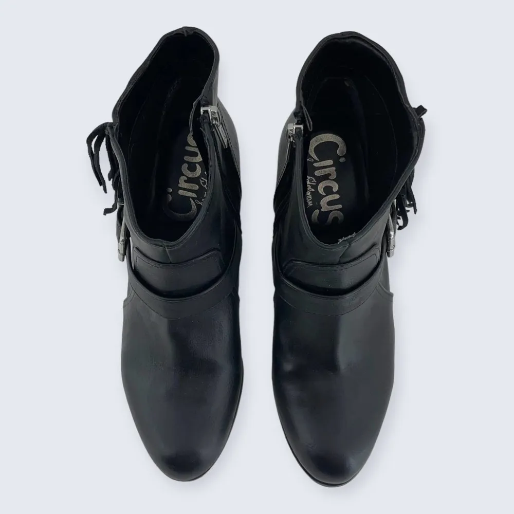 Circus Sam Edelman Leah Black Leather Fringe Buckle 3" Block Heel Ankle Boot 9.5 - Image 3