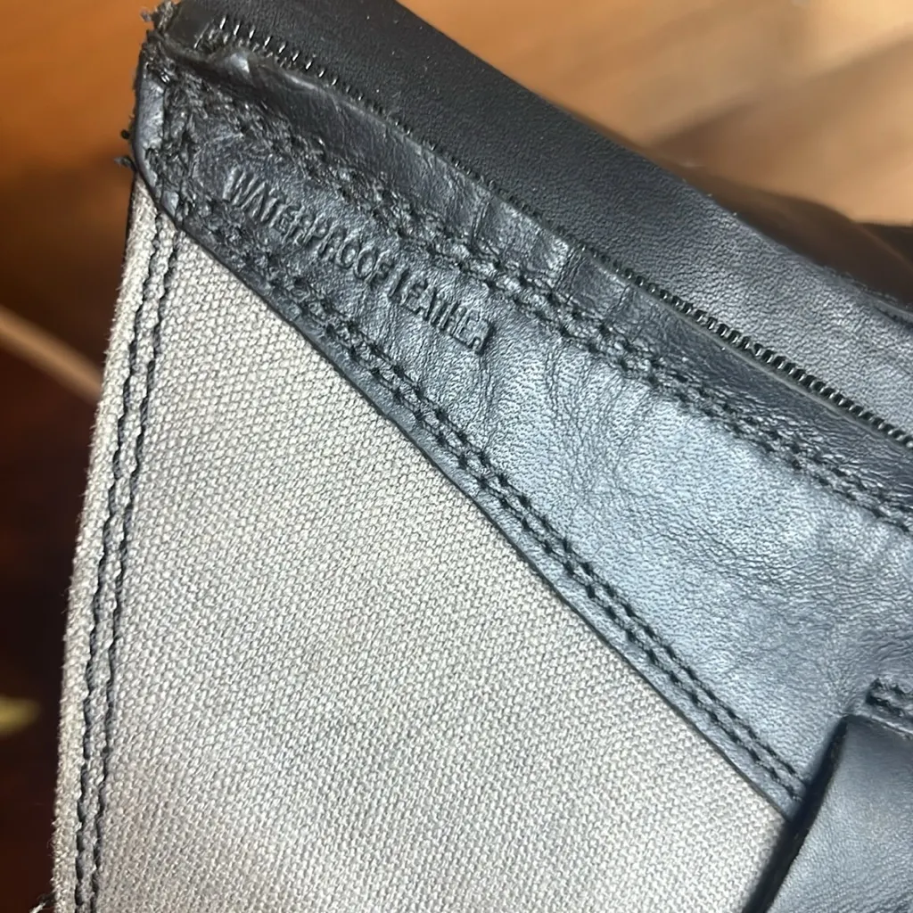 Teva De La Vina Black Leather Canvas Zip Buckle Mid Calf Boots Moto Waterproof - Image 8