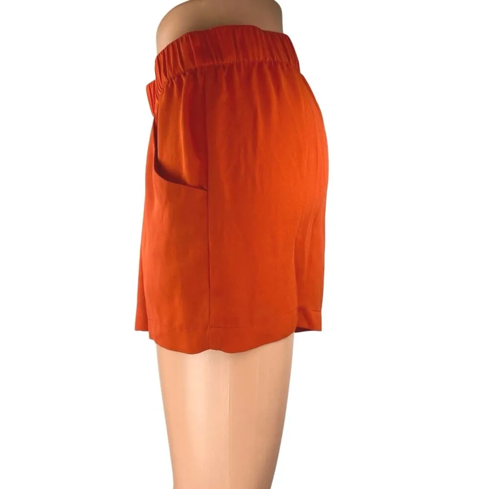 BCBGMaxazria Women's Orange Pleated Elastic Waist Casual Lounge Shorts Size S - Image 2