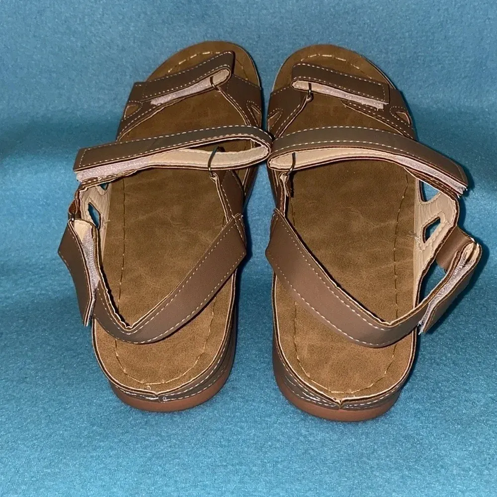 Qengg vegan leather brown summer open toe comfy orthopedic sandal NEW size 9.5 - Image 5