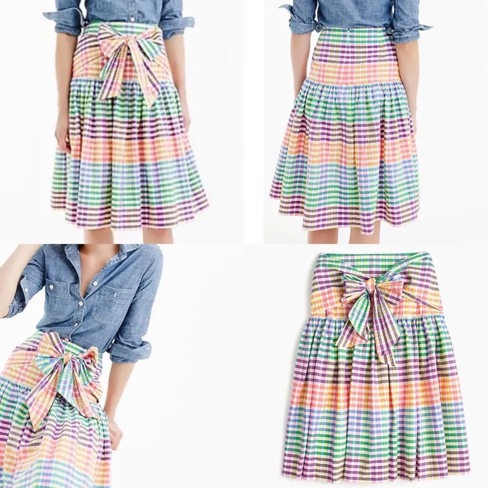 J. CREW G5031 Rainbow Gingham Tie-Front Skirt $118 EUC 6 - Image 14
