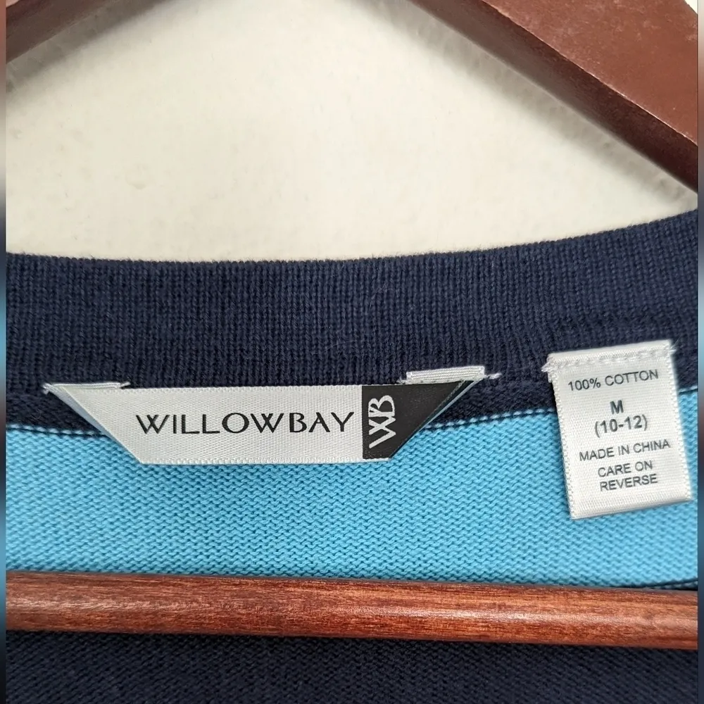Willow Bay Blue and Navy Button Up Cardigan Sweater 3/4 Sleeves Stripes Size M Size M - Image 2