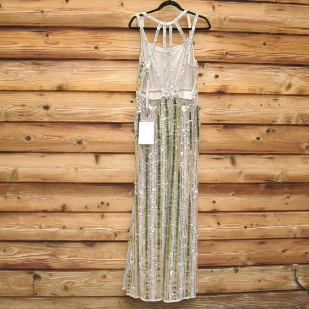 NWT Mac Duggal 93981 HALTER NECK  Mirror EMBELLISHED DETAILED BACK GOWN Dress Nu - Image 11