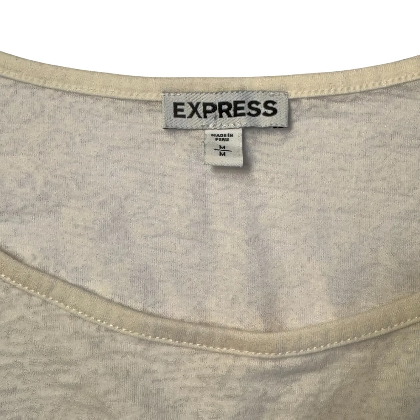 Express Crop White Tee Shirt Womens Medium Blue Palm Trees Semi Sheer Bling Love - Image 4