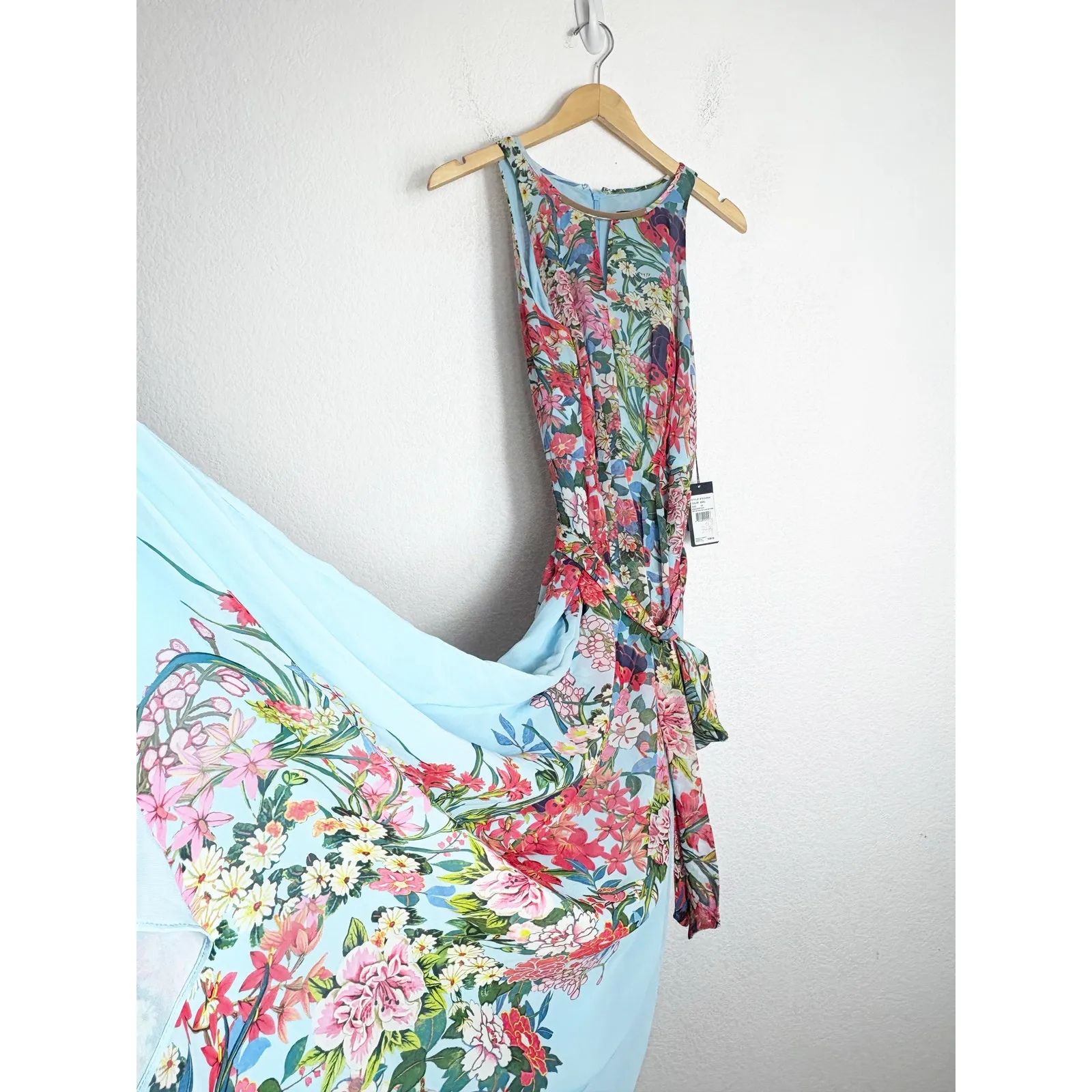 NWT Adrianna Papell Blue Floral Chiffon Maxi Dress Size 12 Wedding Feminine - Image 11