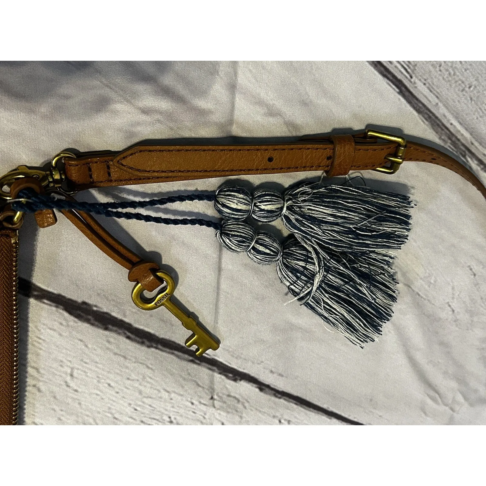 Fossil Fiona Striped Canvas Crossbody Bag with Leather Trim and Tassel Accent - Image 5