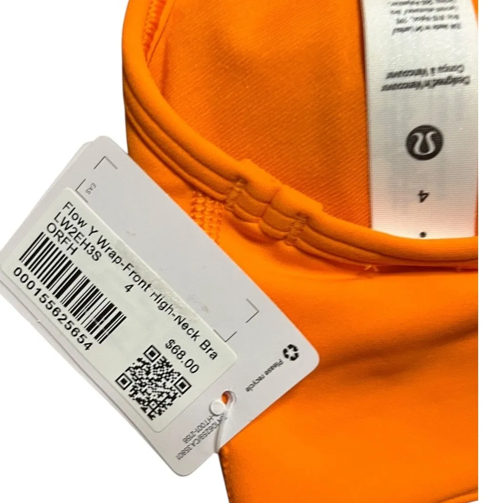 Lululemon Flow Y Wrap-Front High-Neck Bra  Size 4 Orange Fire Hazard B/C Cup - Image 2