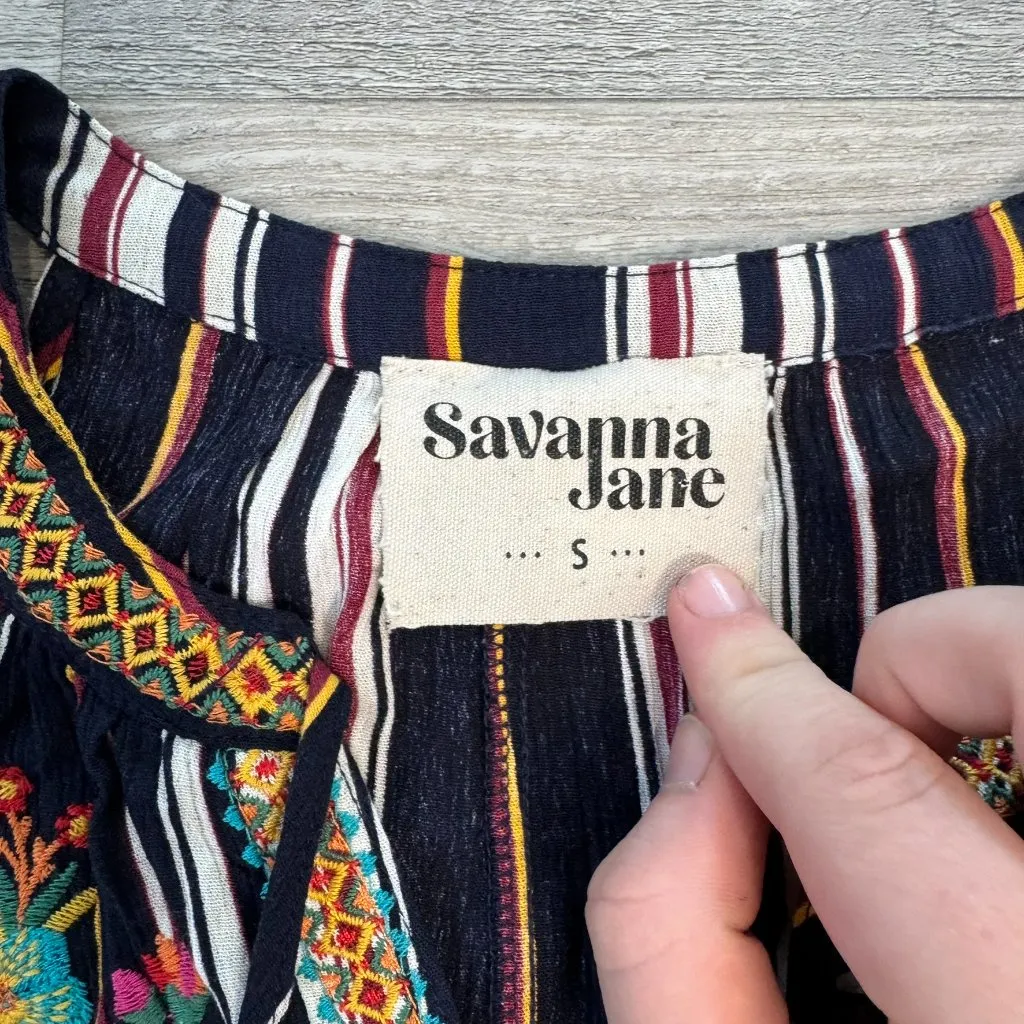 Savanna Jane Black Stripe Floral Embroidered Halter Style Top K27 - Image 3