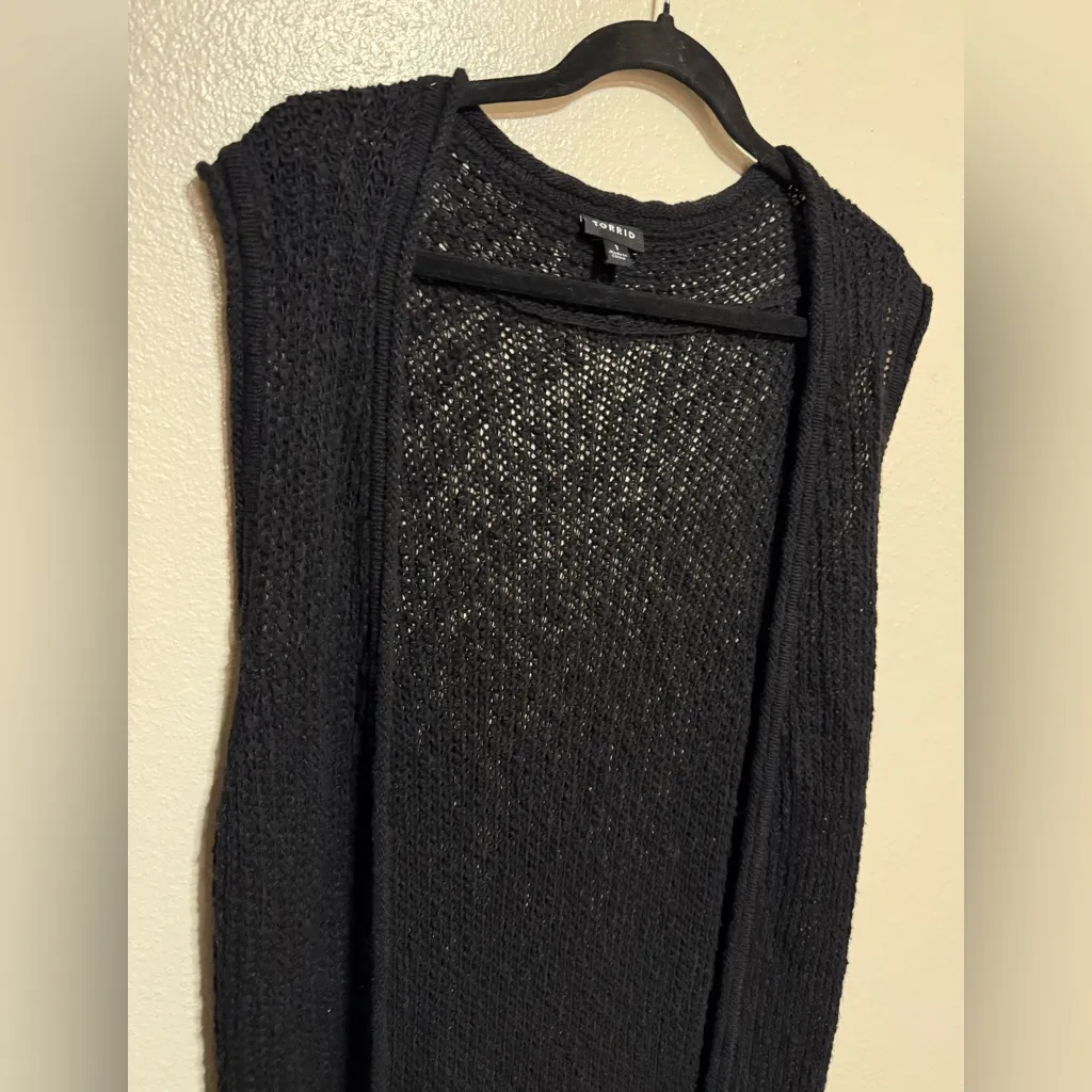 Torrid Long Black Knitted Duster Vest | Open Cardigan - Image 3