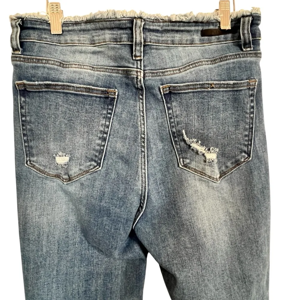 Risen 1262 frayed raw edge waist hemline slight distress skinny jeans 13/31 - Image 5