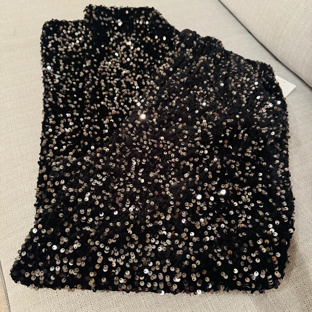 Avec Les Filled High Waist Sequin‎ Joggers, Black, Size Small  NWOT - Image 5