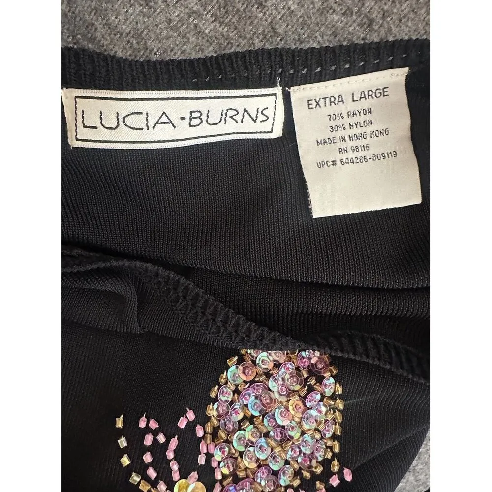 Pineapple Sequin Sweater Sleeveless Embellished Size XL Vintage Resort Cruise Black - Image 3