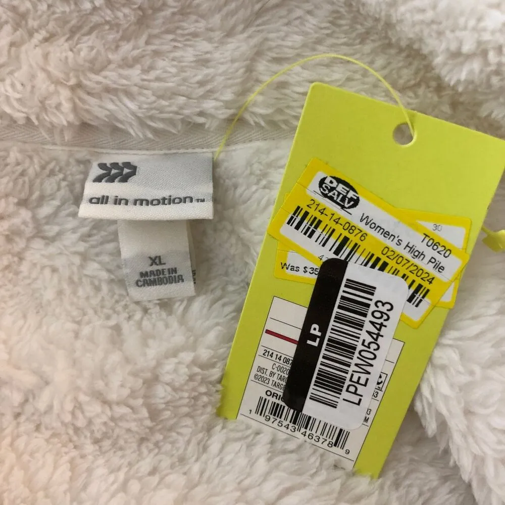 All In Motion Womens High Pile Fleece Pullover Jacket 1/4 Zip White XL - Image 6