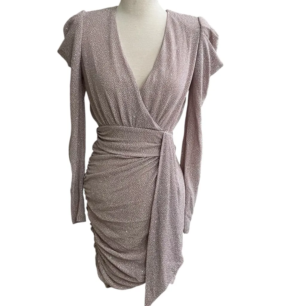 Aqua Metallic Faux Wrap Dress - Mauve Silver Size‎ 4 EUC Glitter. New Years EUC - Image 3