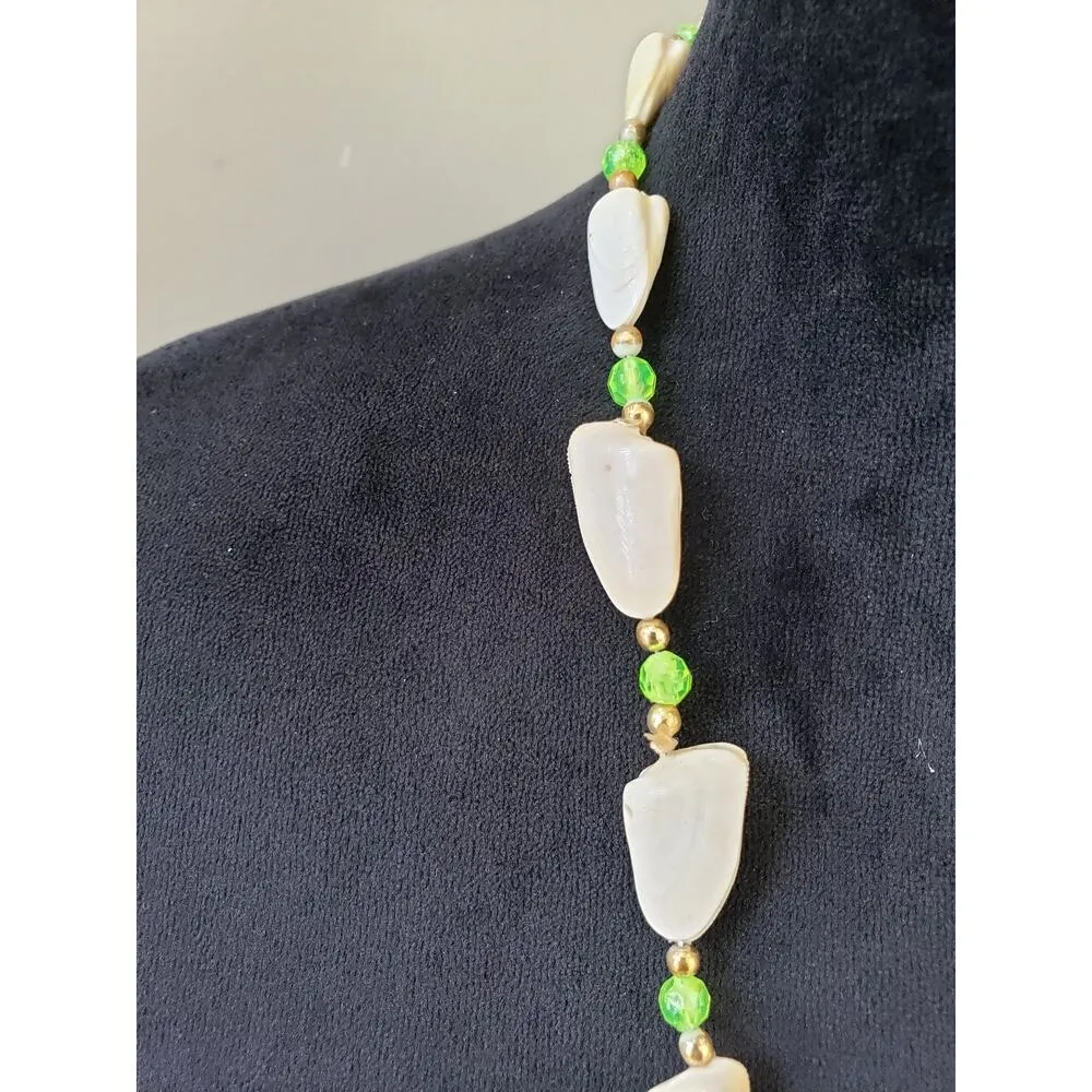 Womens Fashion Luna Green Golden Beads Natural Pastel Shell Necklace Jewelry - Image 6