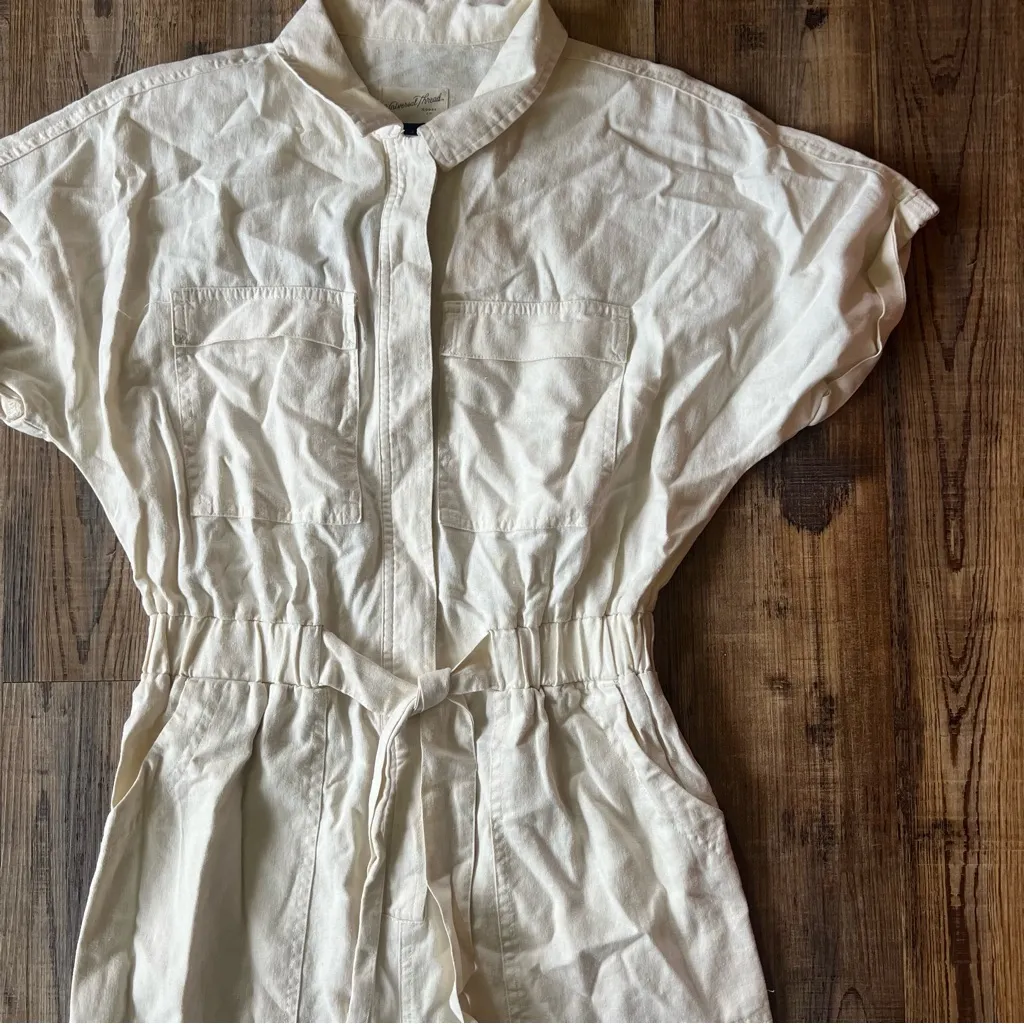 Universal Thread Womens Short Sleeve Ivory Linen Blend Jumpsuit Size 4 NWT - Image 2