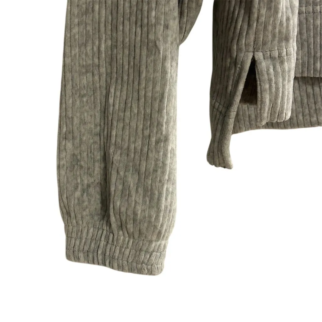 Aerie Women's Gray Ribbed Hoodie Sweatshirt Size M Relaxed Fit - Image 4