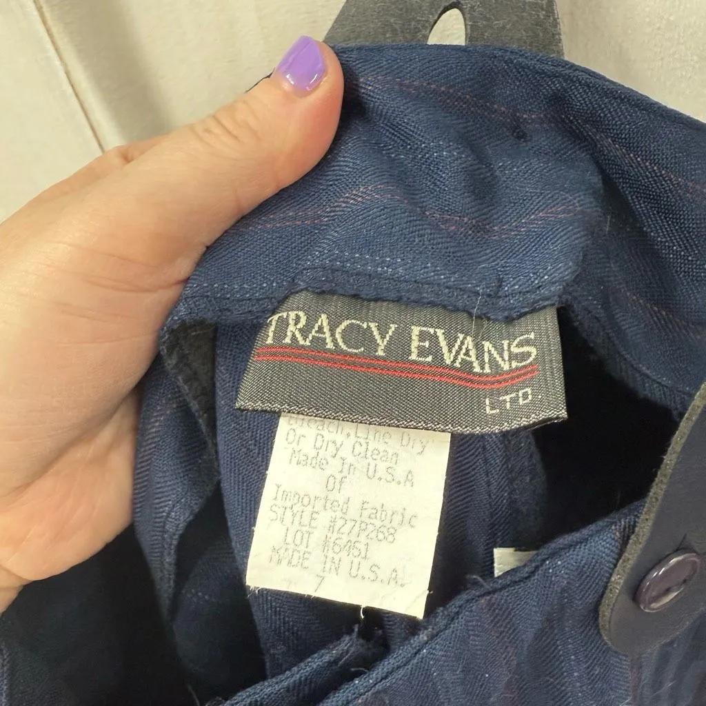 Vintage Tracy Evan’s Women’s 7 Blue Pinstripe Suspenders Pants New Size undefined - Image 5
