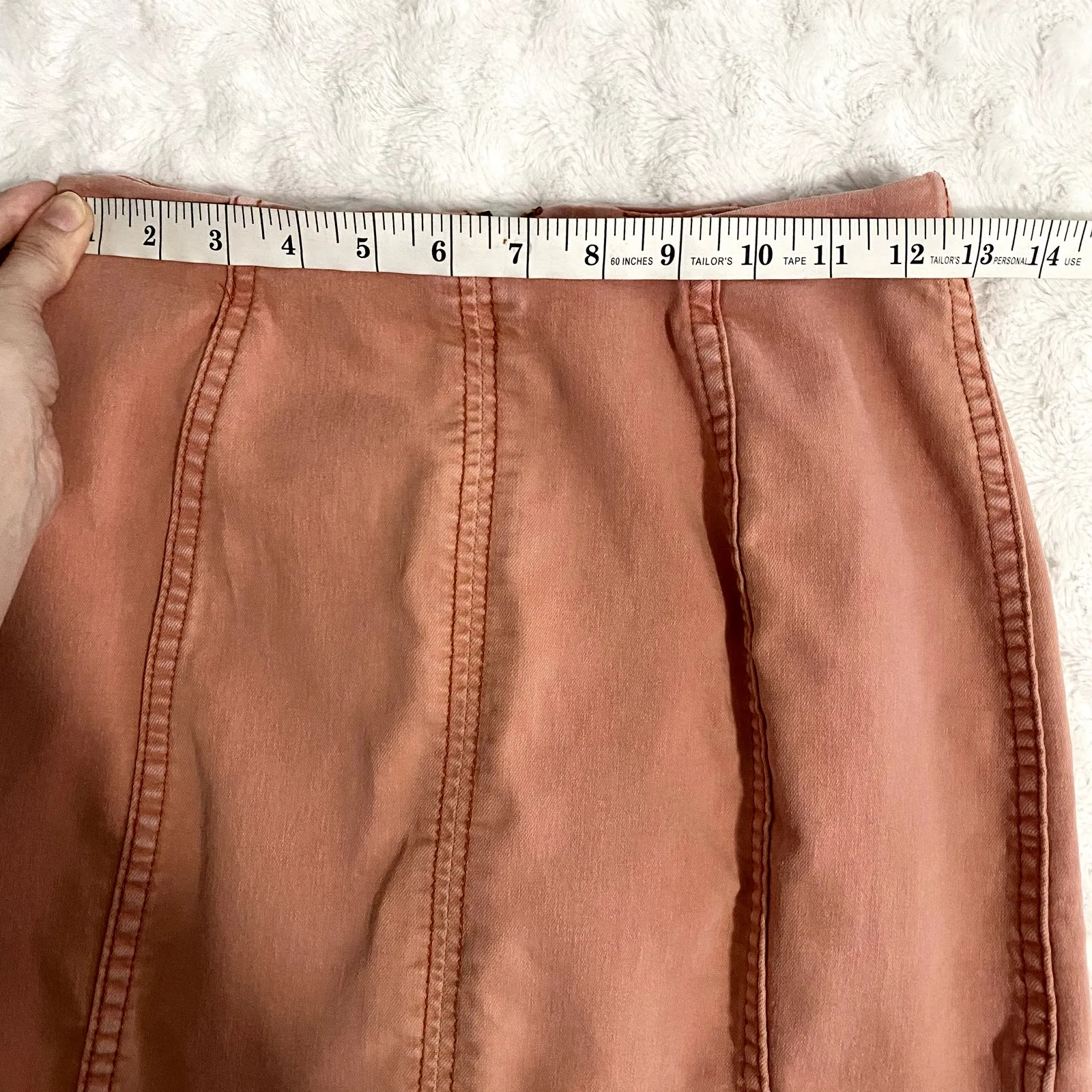 Free People Orange Washed Out Denim Modern Femme Fitted Boho Mini Skirt 2 - Image 9