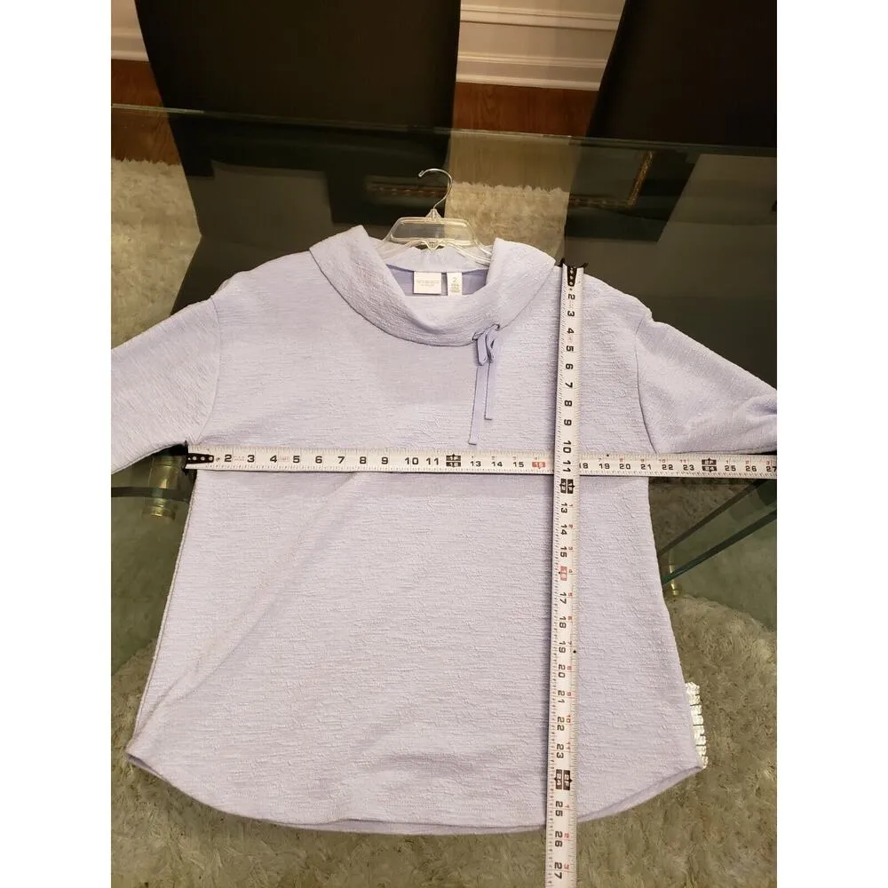 Weekends By Chico's Women's Blue Cowl Neck Drop Shoulder Drawstring Sweater L - Image 4