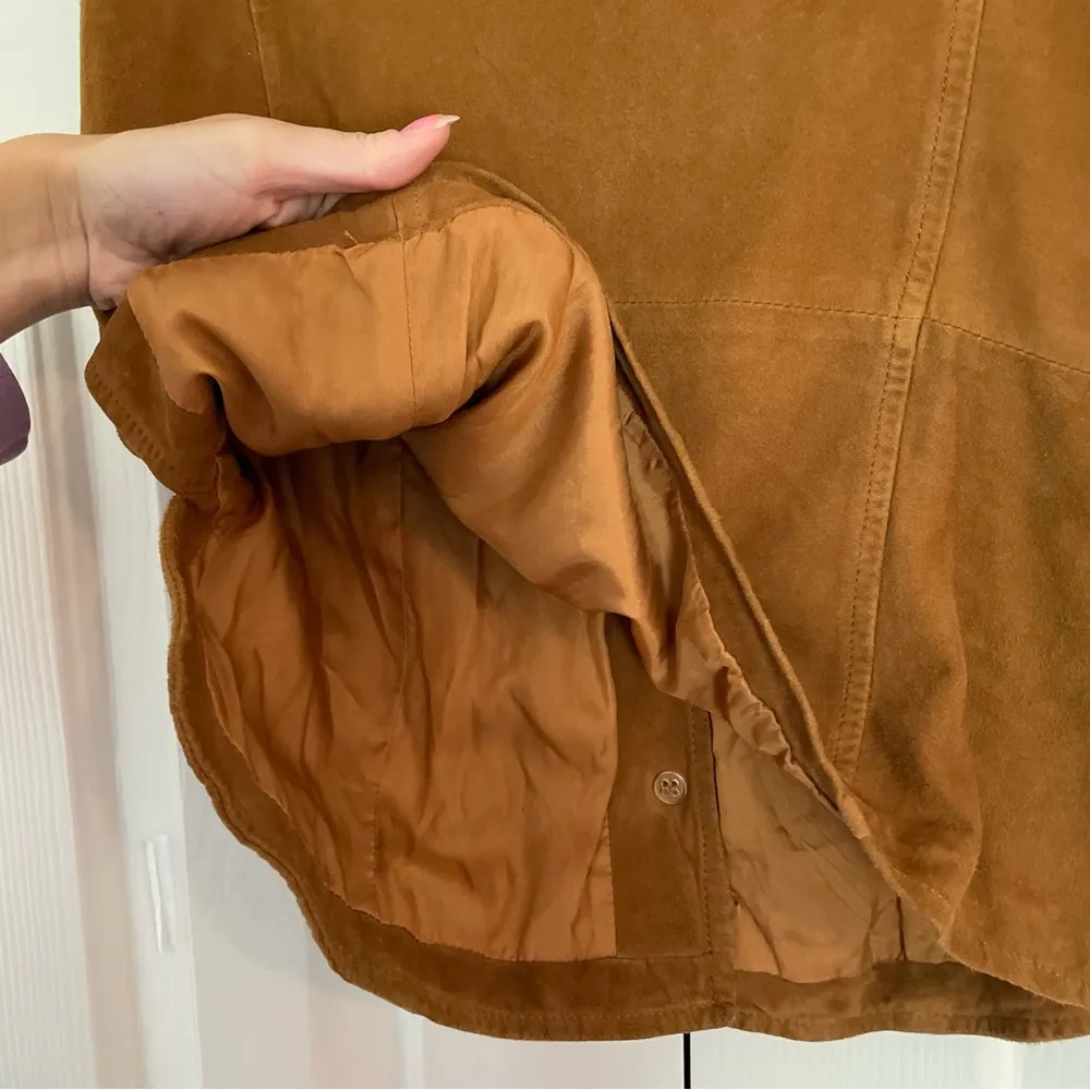 Les Copains Leather Vest Button Front Sz 44 Medium Cognac Brown Pockets Tan - Image 11